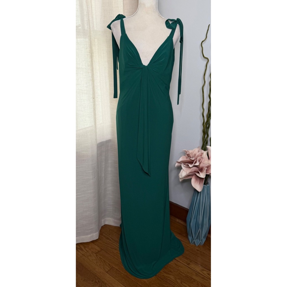 NWT IEENA for Mac Duggal 26696 Ruched Tie Strap Gown Emerald Green Womens 6